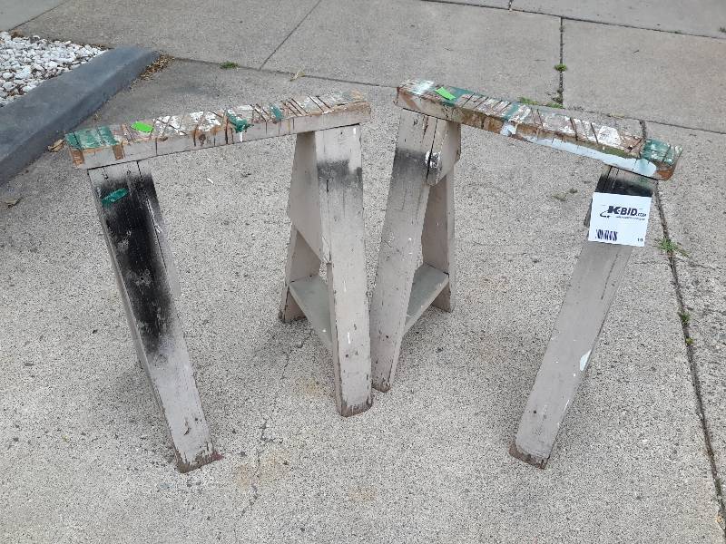 lot 19 image: 2 Wooden Sawhorses