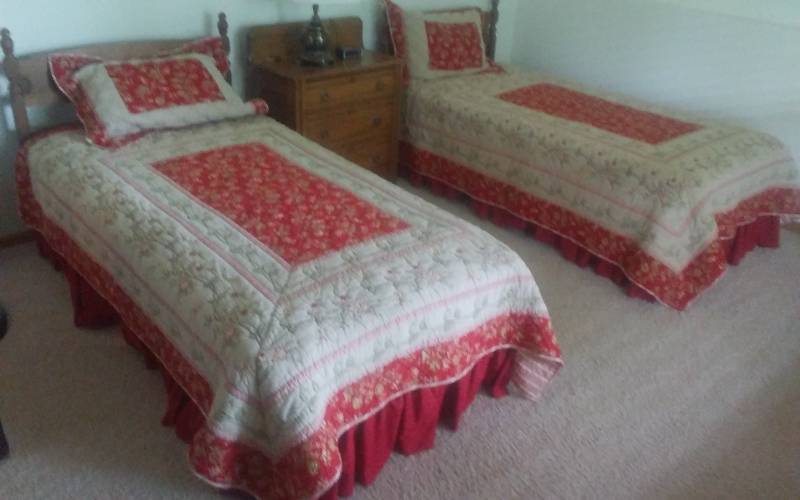 lot 74 image: 2-Complete Twin Size Beds Head Boards, Metal Frames With Casters, Stearns & Foster Mattresses & Box Springs (Like New), All Bedding
