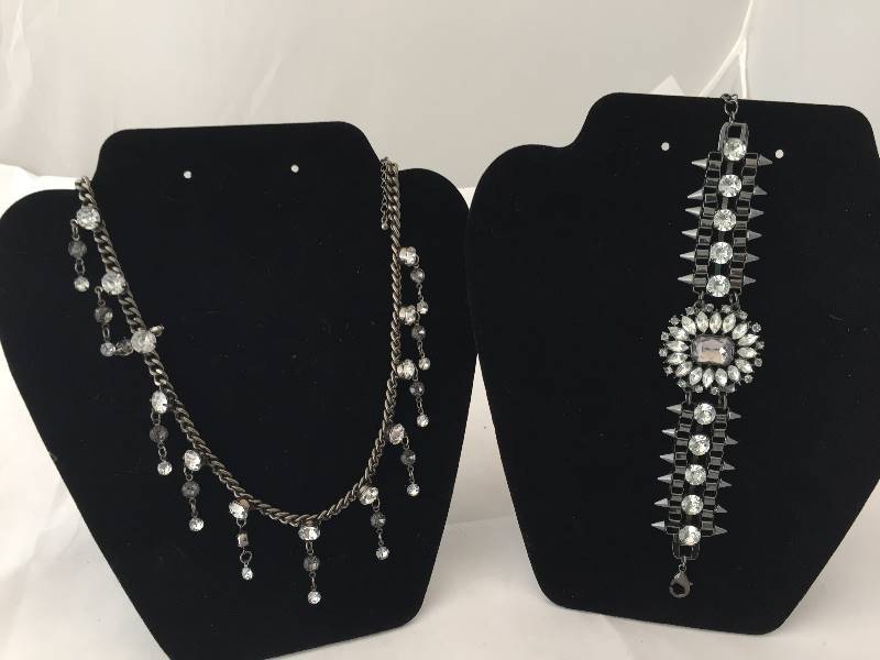 lot 269 image: Necklace & Bracelet - Black Metal with Rhinestones