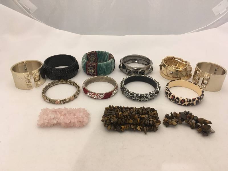 lot 328 image: Bracelets - Bangles, Hinged, Stone (Tigers Eye & Quartz)