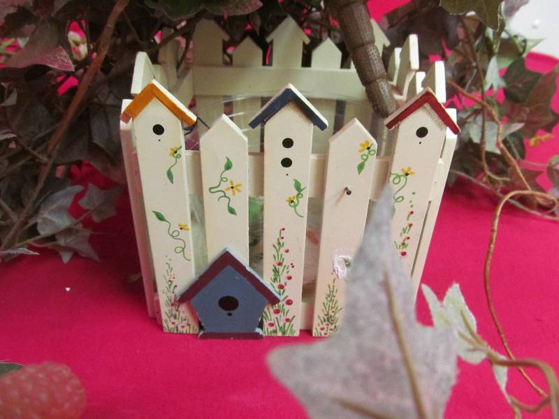 Artificial Greens - Bird House Planter Box, Wire Cage
