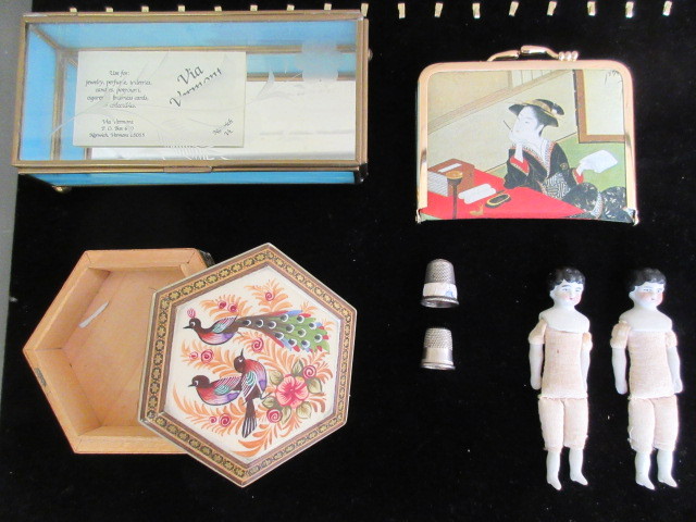 GERMAN PORCELAIN CLOTH BODY DOLLS JEWELRY BOXES AND MORE