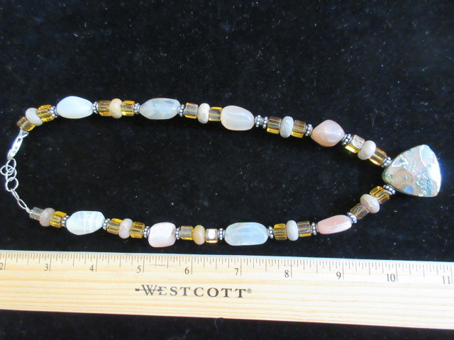 925 JASPER, MOTHER-OF-PEARL & CRYSTAL NECKLACE