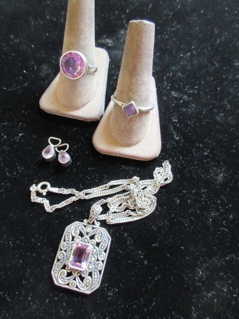 STERLING AND AMETHYST JEWELRY