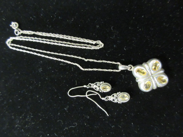 STERLING AND CITRINE NECKLACE AND EARRINGS