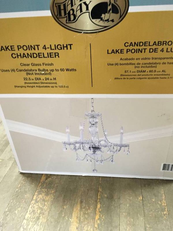 lot 2 image: Hampton Bay Lake Point 4-Light Chrome and Clear Crystal Chandelier New