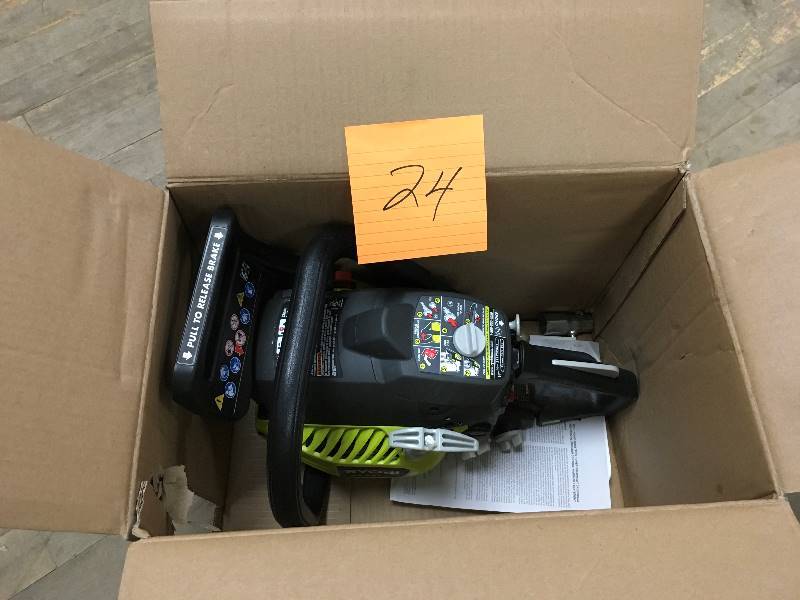 lot 24 image: Ryobi 14 in. 37cc 2-Cycle Gas Chainsaw in working conditions
