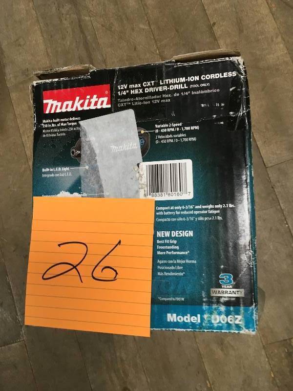 lot 26 image: Makitta 12-Volt CXT Lithium-Ion 14 in. Hex Cordless Driver-Drill (Tool-Only) in working conditions