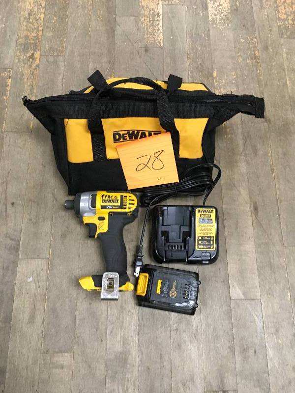 lot 28 image: Dewalt 20-Volt MAX Lithium-Ion Cordless 14 in. Impact Driver with (2) Batteries 1.5Ah, Charger and Tool Bag in working conditions