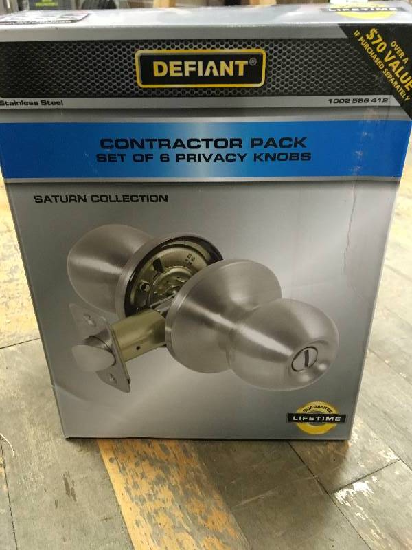 lot 60 image: Defiant Saturn SS Privacy Knob Contractor Pack (6-Piece) New