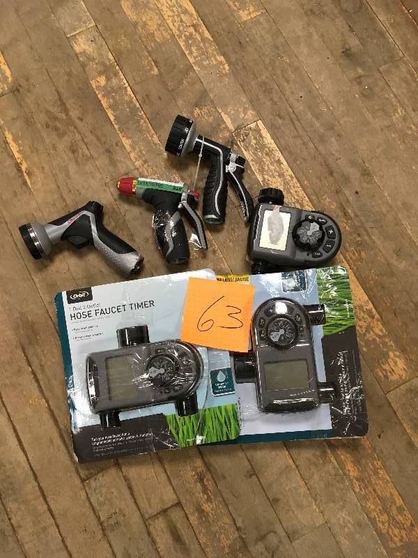 lot 63 image: Orbit 2-Outlet Hose Faucet Timer and sprayers