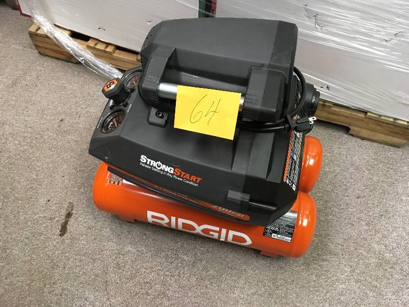 lot 64 image: Ridgid 4.5 Gal. Portable Electric Quiet Air Compressor in working condition