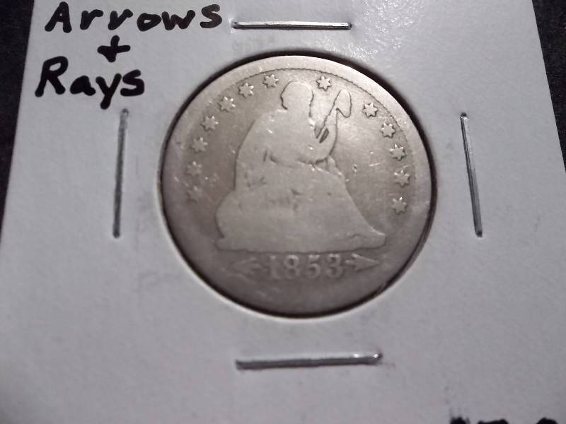 1853 Seated  Liberty Quarter With Arrows & Rays