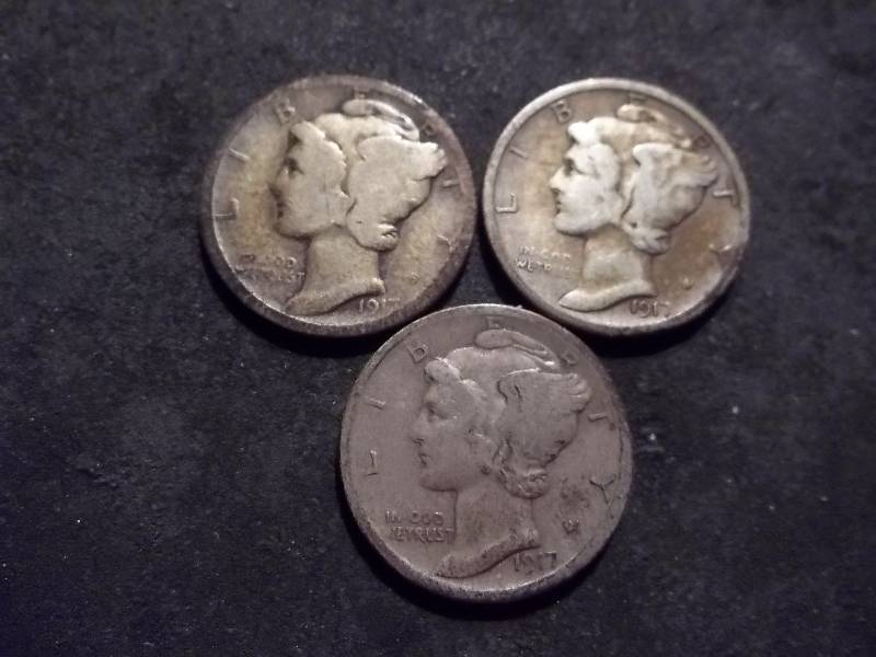 1917, 1917 D, 1917 S Mercury Dimes
