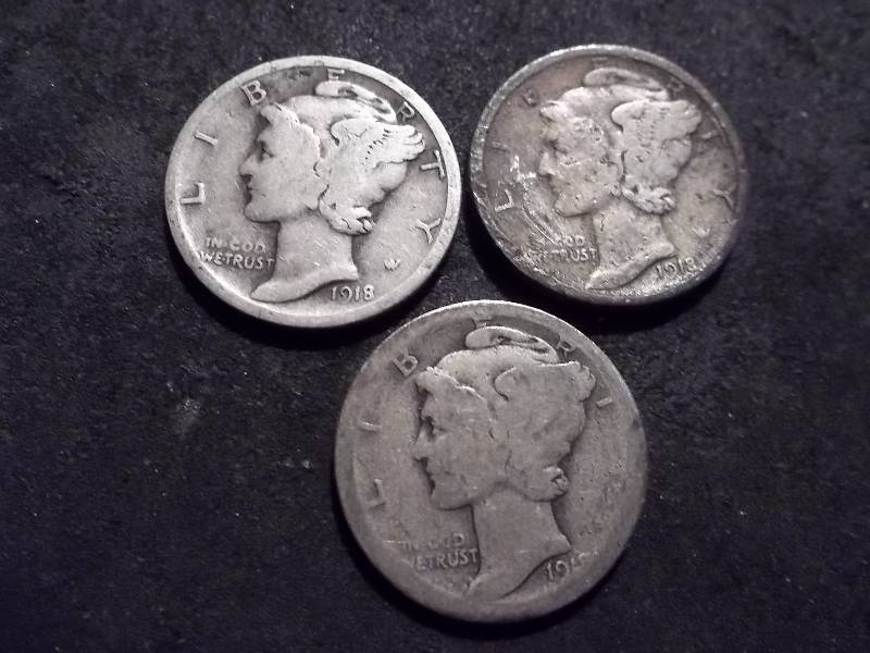 1918 P. D. S Mercury Dimes