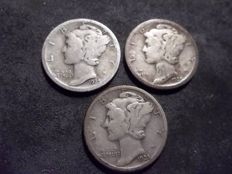 1925 P. D. S Mercury Dimes