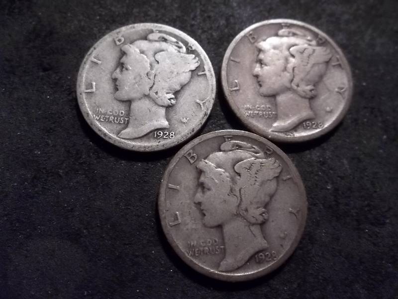 1928 P. D. S Mercury Dimes