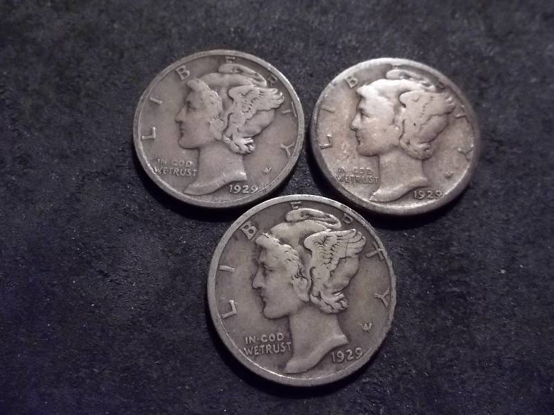 1929 P. D. S Mercury Dimes