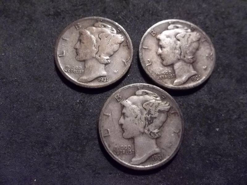 1931 P. D. S Mercury Dimes