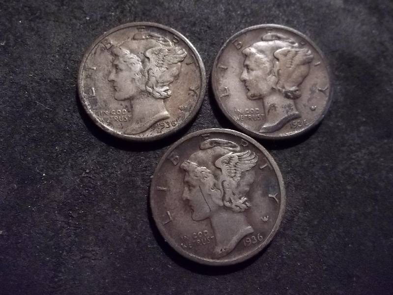 1936 P. D. S Mercury Dimes