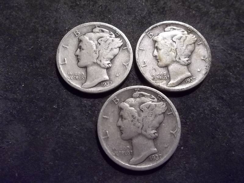 1937 P. D. S Mercury Dimes