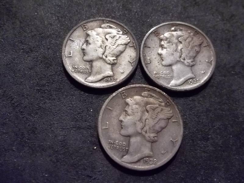 1938 P. D. S Mercury Dimes