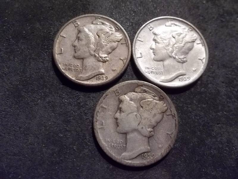 1939 P. D. S Mercury Dimes