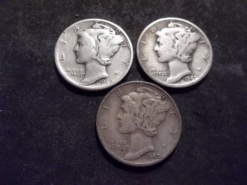 1940 P. D. S Mercury Dimes