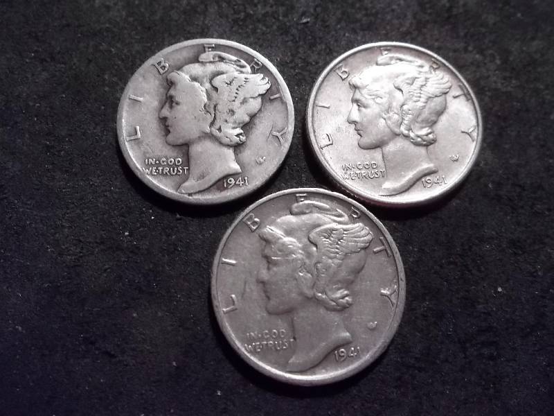 1941 P. D. S Mercury Dimes