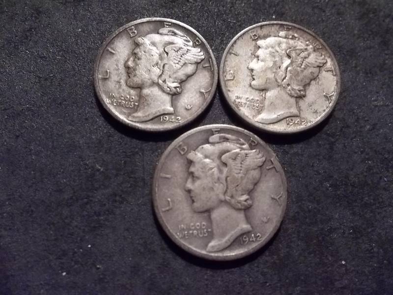 1942 P. D. S Mercury Dimes