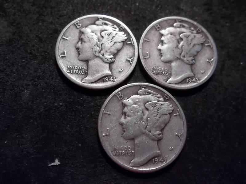 1943 P. D. S Mercury Dimes