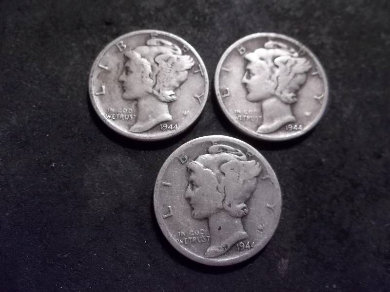 1944 P. D. S Mercury Dimes