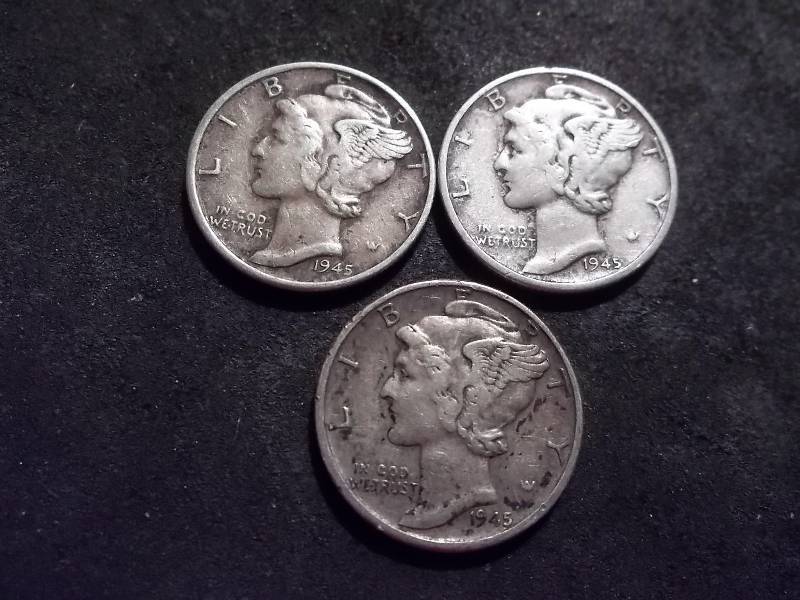 1945 P. D. S Mercury Dimes