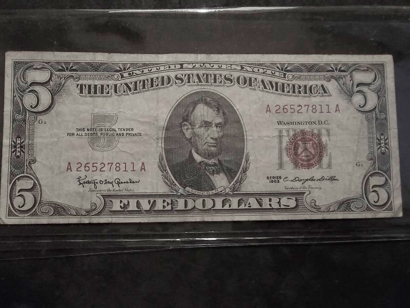 Five Dollar US Note Red Seal 1963
