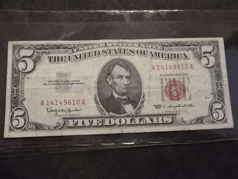 Five Dollar US Note Red Seal 1963