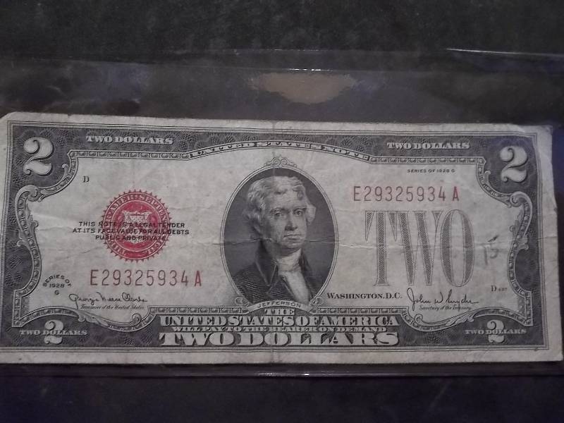 Two Dollar US Note Red Seal 1928 G