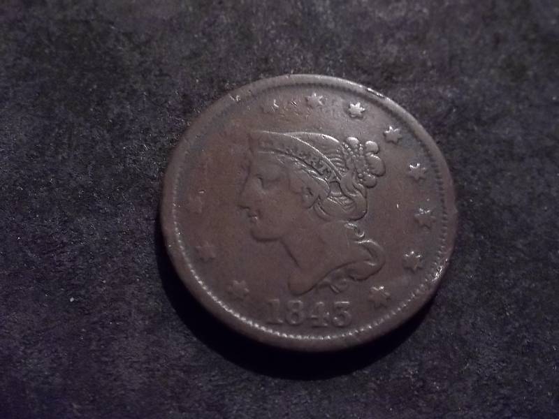 1843 Large Cent Petite Head Large Date