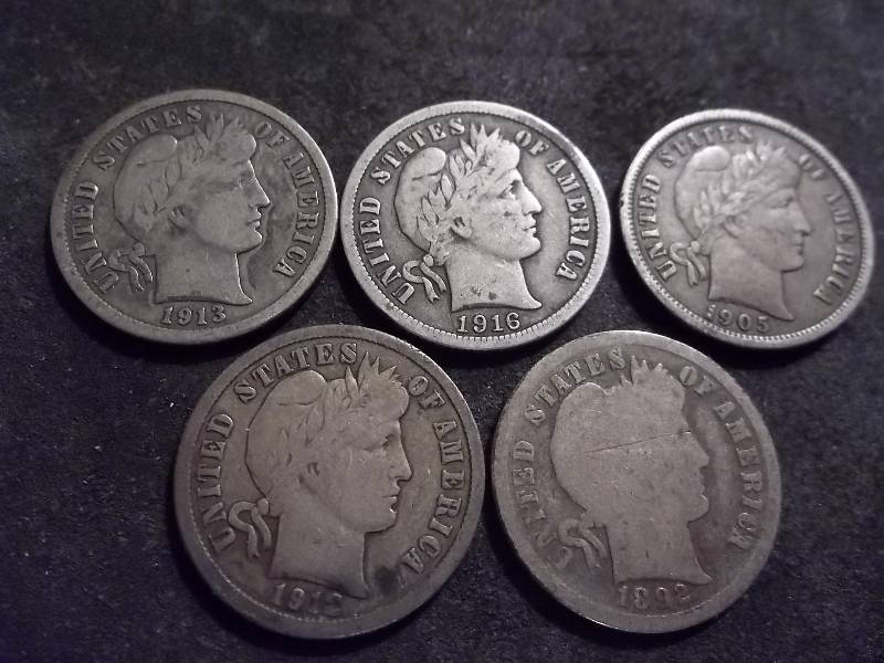 Full Roll Of Barber Dimes 1892 To 1916