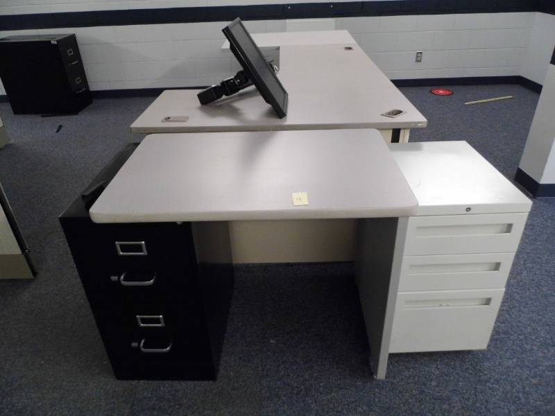 lot 4 image: Desk - File Cabinets - Monitor