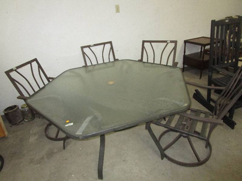lot 4 image: 67 Patio Table with Glass Top, 4 Chairs with No Cushions