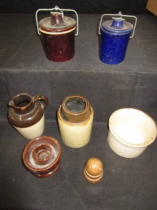 lot 37 image: 2 Jars that close, 2 Jugs, 1 Bowl, 1 Candle Holder, See Pictures