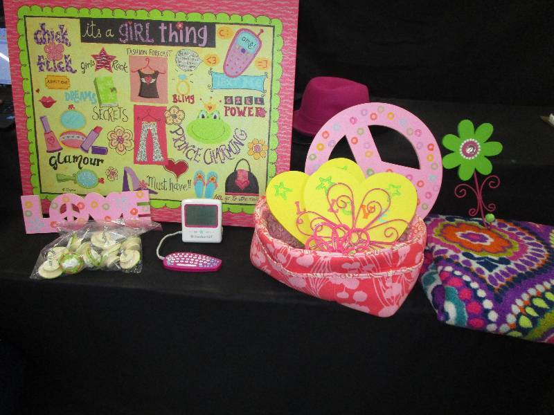 lot 88 image: Various Girl Room Items Including Poster, Signs, American Girl Computer, Bin, Rug