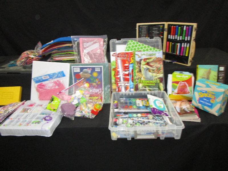 lot 97 image: Tons of Craft Things Including Paper Cutter, Heavyduty Construction Paper, Crayons, Felt Sheets, Paint, Etc