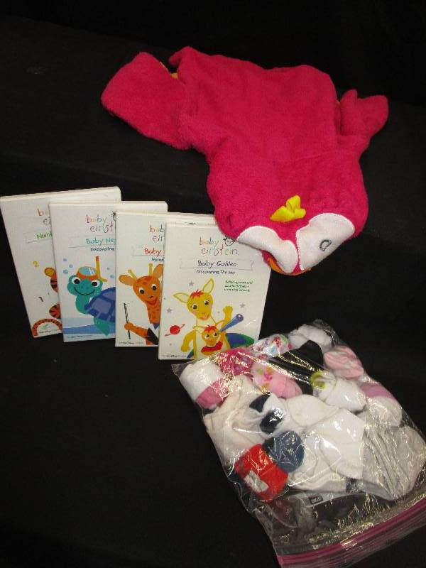 lot 110 image: Baby Movies, Socks, and Owl Towel
