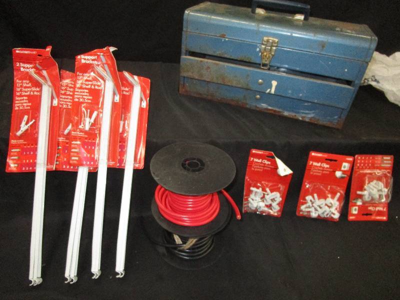 lot 118 image: Support Brackets, Tool Box, Wire, Wall Clips