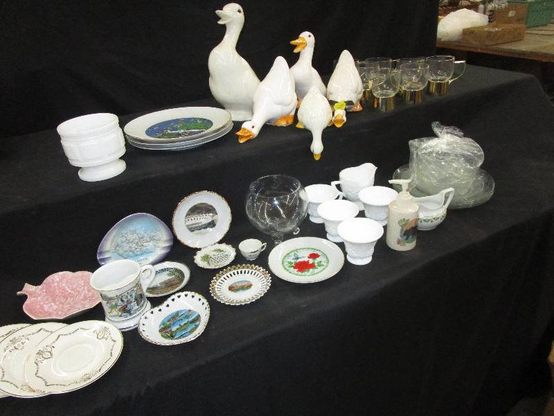 lot 139 image: Various Glass Ducks, Shaving Mug, Plates, Cups, Etc..