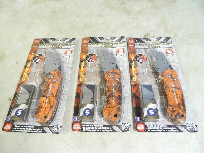 3 New Olympia Turbofold Camo Utility Knives