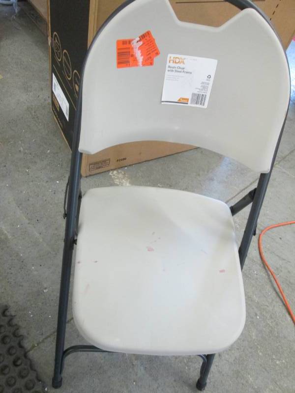 lot 48 image: HDX Earth Tan Folding Chair open pk...