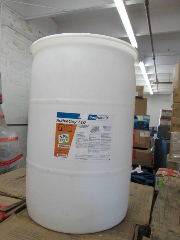 lot 144 image: 55 Gallon White Barrel Container...
