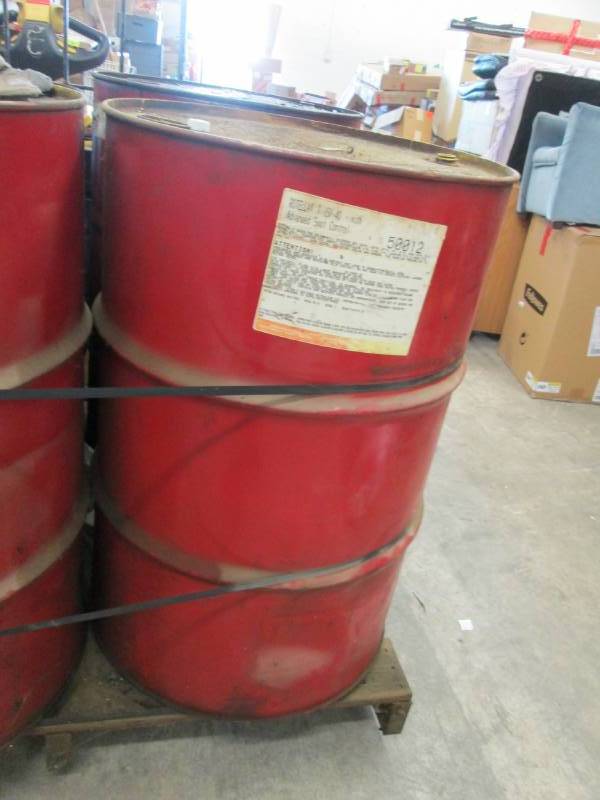 lot 154 image: 55 Gallon Red Metal Barrel Drum...